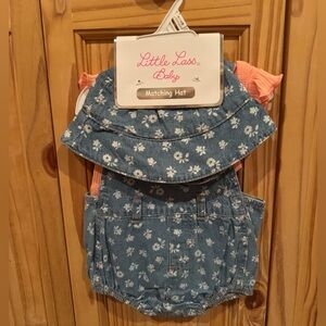 Little Lass Blue Denim Floral Set with Hat